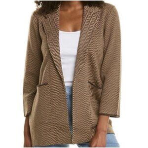 J. Crew Sophie Sweater Blazer L Brown Chevron Open Front Wool Blend Career